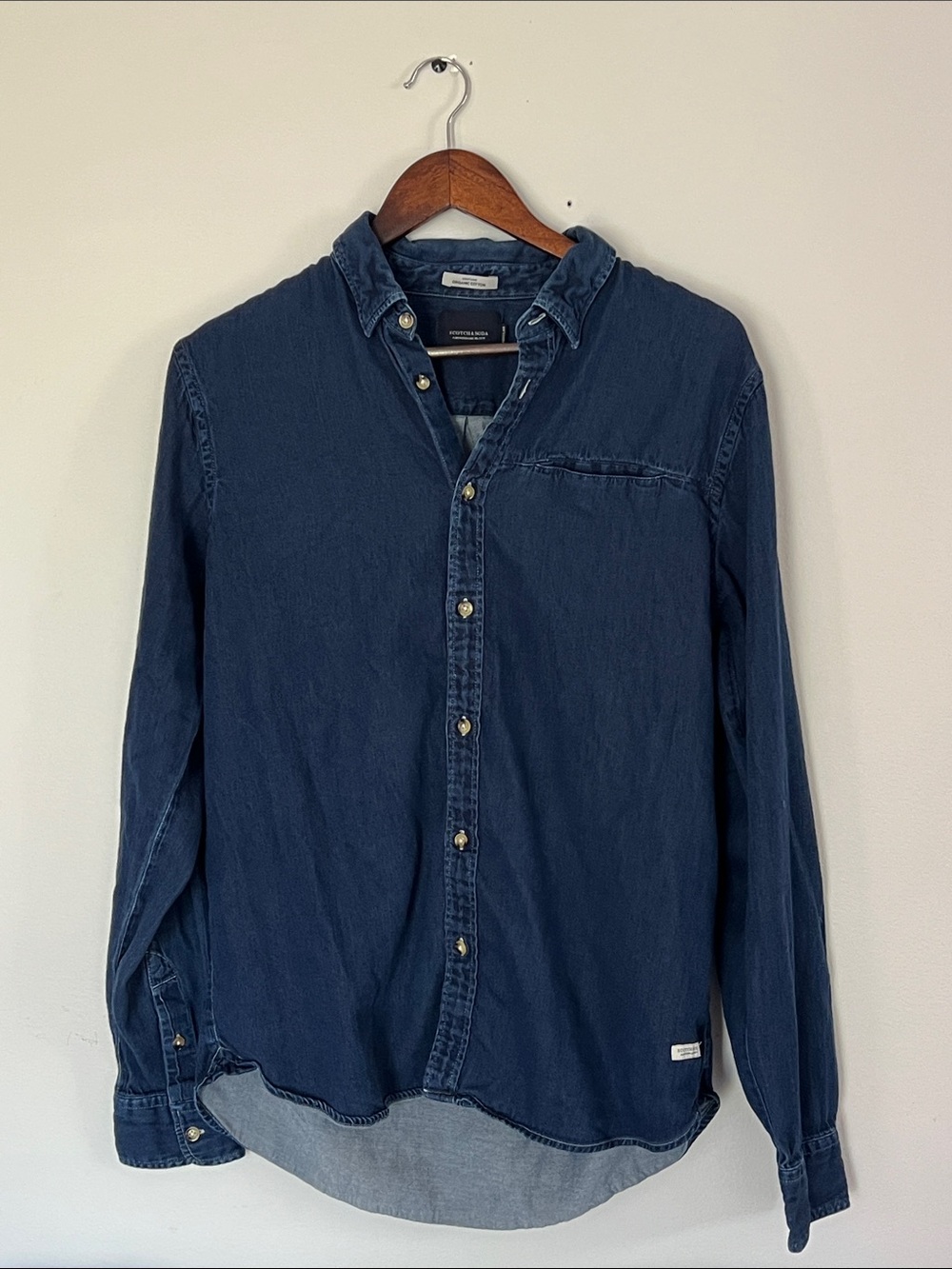 Scotch & Soda Navy Blue Casual Button-Down Shirt, Organic Stretch Cotton